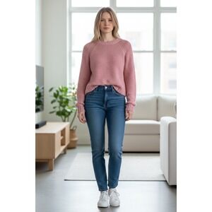 American Eagle Pink Marled Angora Wool Blend Open Knit Sweater Small NWT